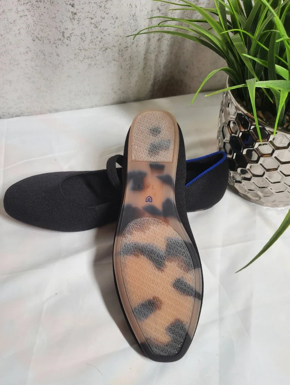 Rothy's NWOB The Square Mary Jane Flats Black with Blue Accent Size W10